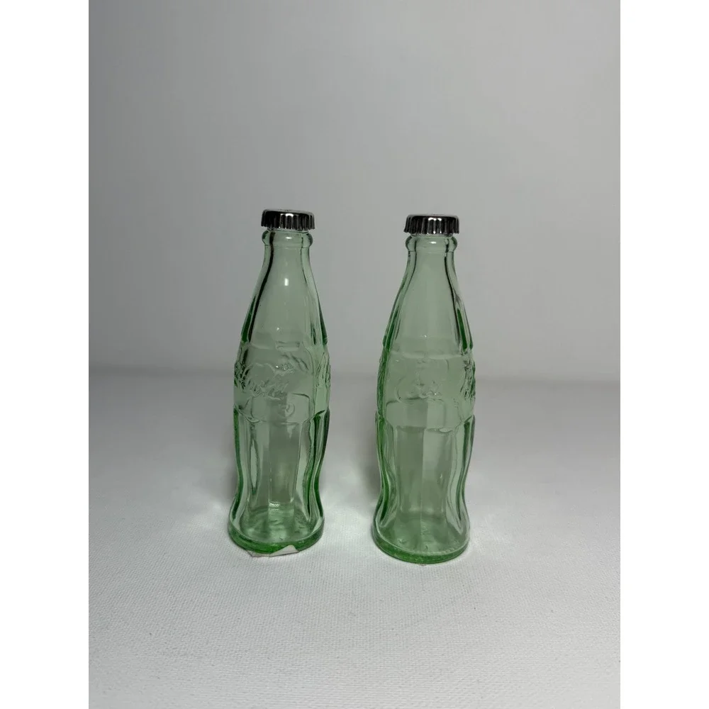 Coca Cola Green Glass Salt And Pepper Shakers 4.5